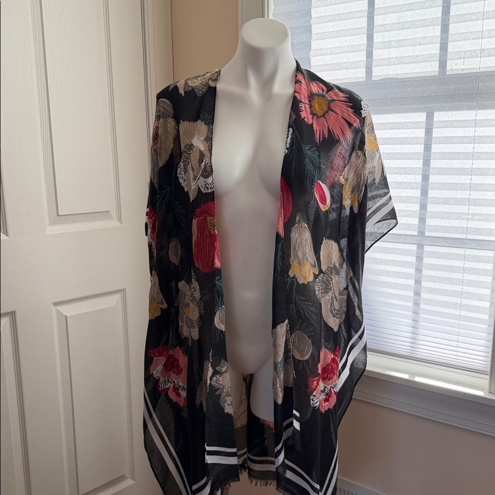 Woven Heart Floral Swim Coverup - Black and Multicolor